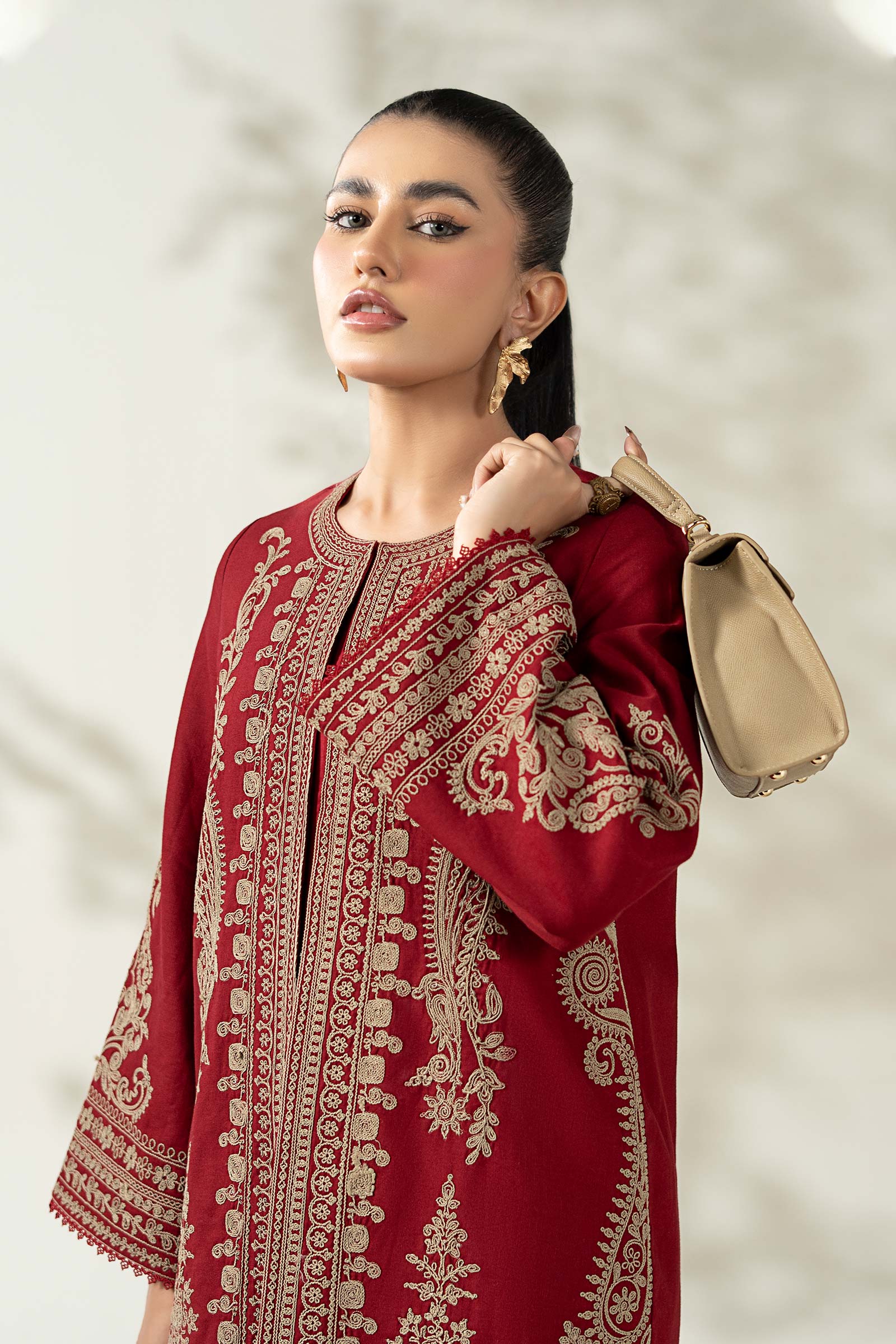 Maria B | Pre Fall Dresses | 3 Piece Embroidered Khaddar Suit ZB - House Of Hania