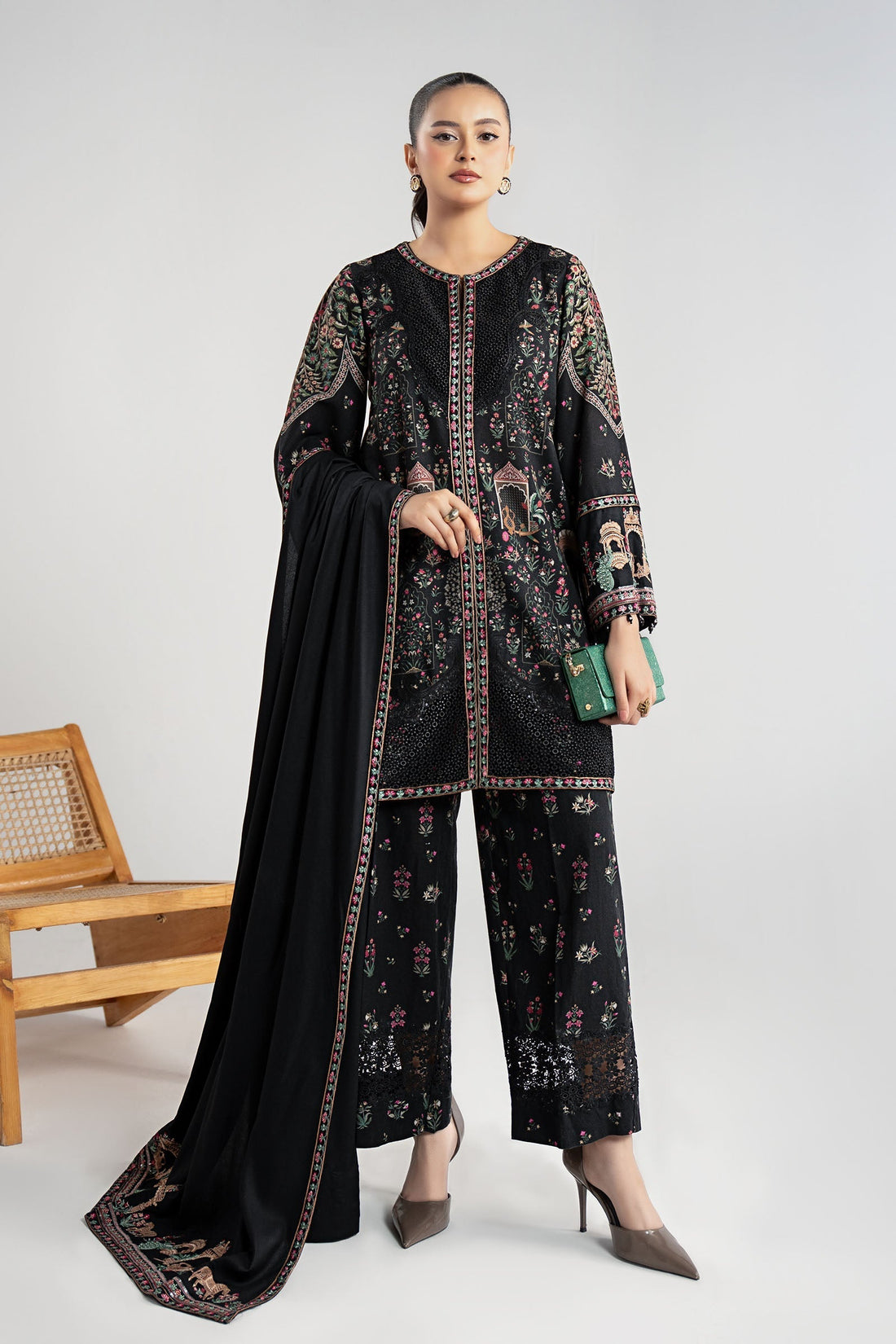 Maria B | Pre Fall Dresses | 3 Piece Embroidered Khaddar Suit ZF - House Of Hania