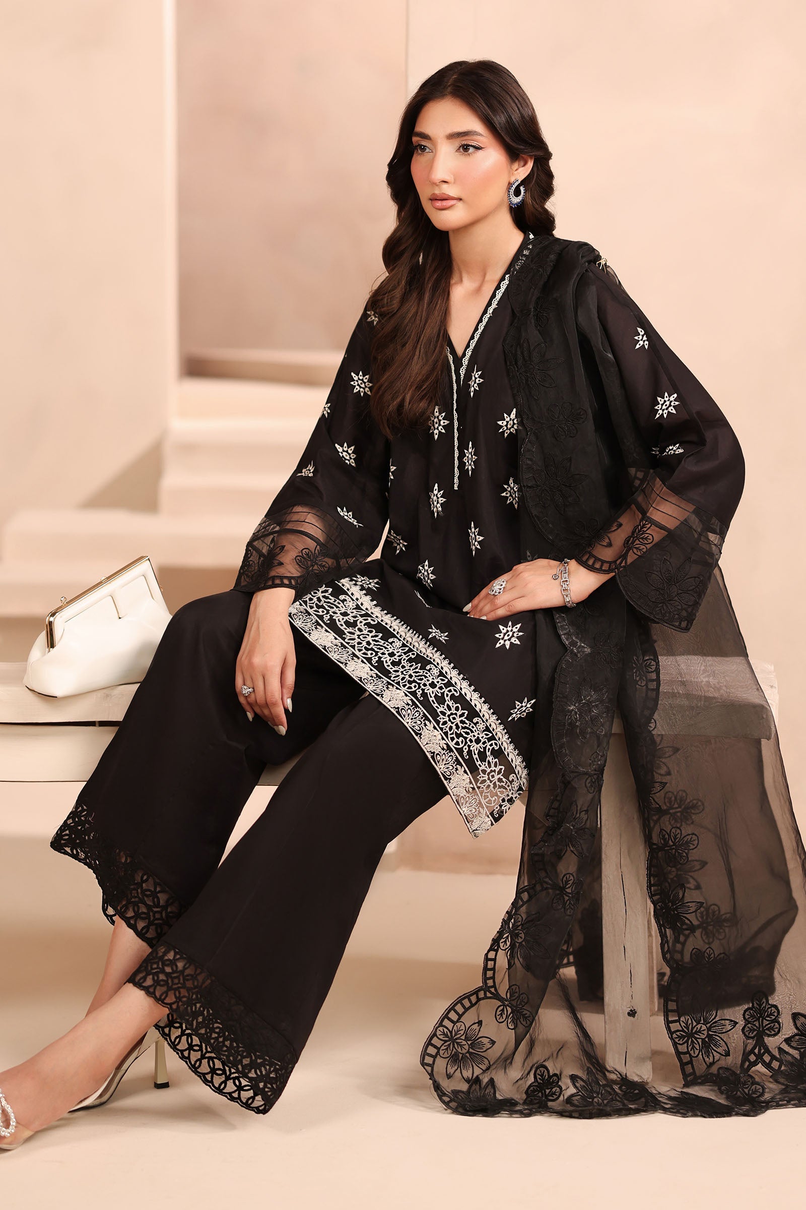 Maria B | Pre Fall Dresses | 3 Piece Embroidered Lawn Suit Black - House Of Hania