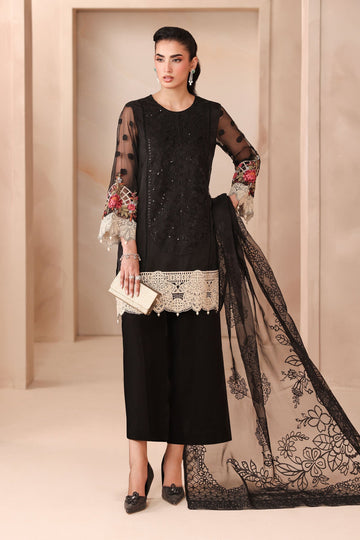 Maria B | Pre Fall Dresses | 3 Piece Embroidered Organza Jacquard Suit Black - House Of Hania