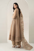 Maria B | Pre Fall Dresses | 3 Piece Embroidered Organza Suit Beige - House Of Hania