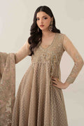 Maria B | Pre Fall Dresses | 3 Piece Embroidered Organza Suit Beige - House Of Hania