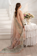 Maria B | Pre Fall Dresses | 3 Piece Embroidered Organza Suit Peach - House Of Hania