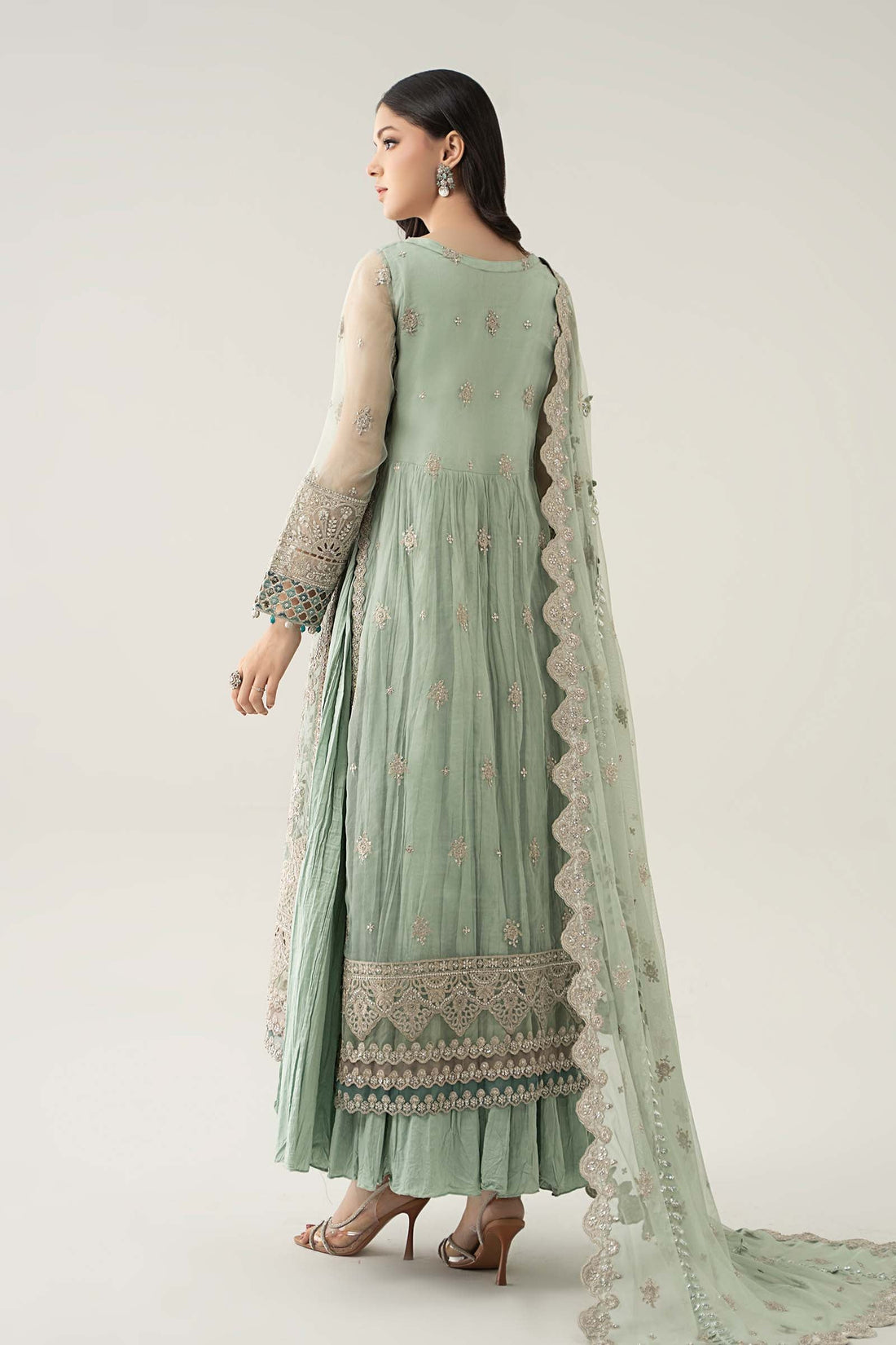Maria B | Pre Fall Dresses | 3 Piece Embroidered Organza Suit Sea Green - House Of Hania