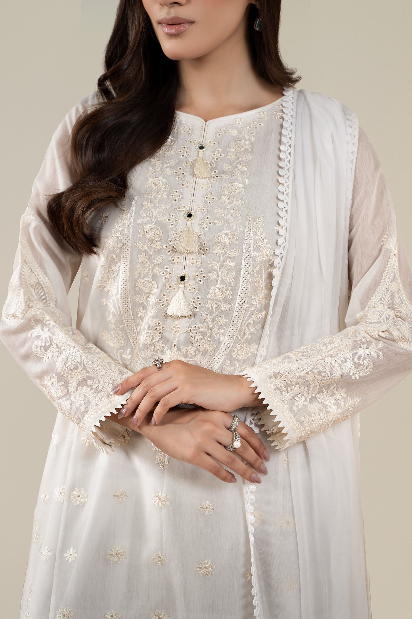 Maria B | Pre Fall Dresses | 3 Piece Embroidered Paper Cotton Suit AA - House Of Hania