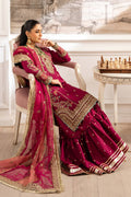 Maria B | Pre Fall Dresses | 3 Piece Embroidered Raw Silk Suit Redish Pink - House Of Hania