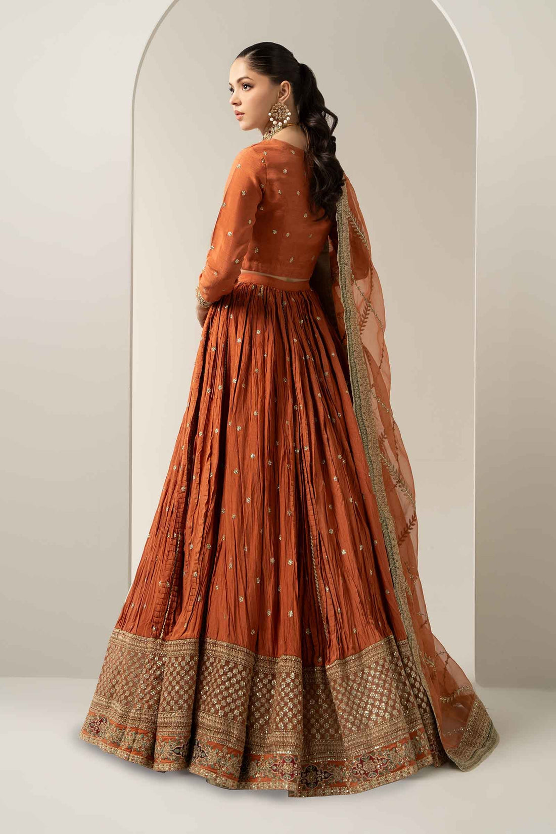 Maria B | Pre Fall Dresses | 3 Piece Embroidered Raw Silk Suit Rust - House Of Hania