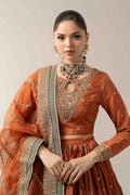 Maria B | Pre Fall Dresses | 3 Piece Embroidered Raw Silk Suit Rust - House Of Hania