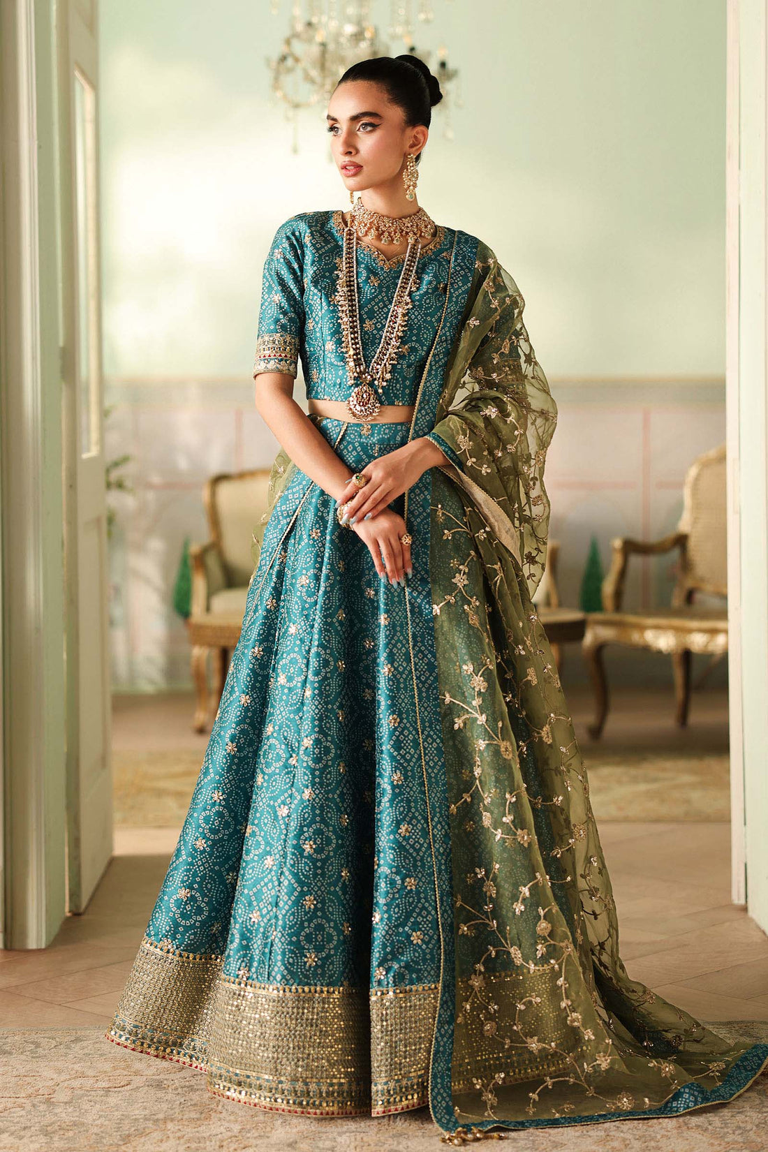 Maria B | Pre Fall Dresses | 3 Piece Embroidered Raw Silk Suit Teal Green - House Of Hania