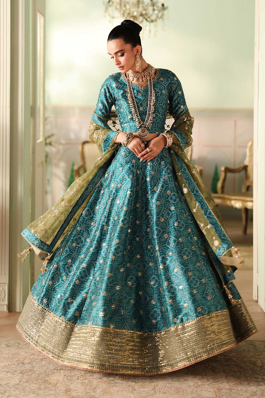 Maria B | Pre Fall Dresses | 3 Piece Embroidered Raw Silk Suit Teal Green - House Of Hania