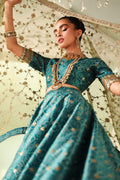 Maria B | Pre Fall Dresses | 3 Piece Embroidered Raw Silk Suit Teal Green - House Of Hania