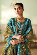 Maria B | Pre Fall Dresses | 3 Piece Embroidered Raw Silk Suit Teal Green - House Of Hania