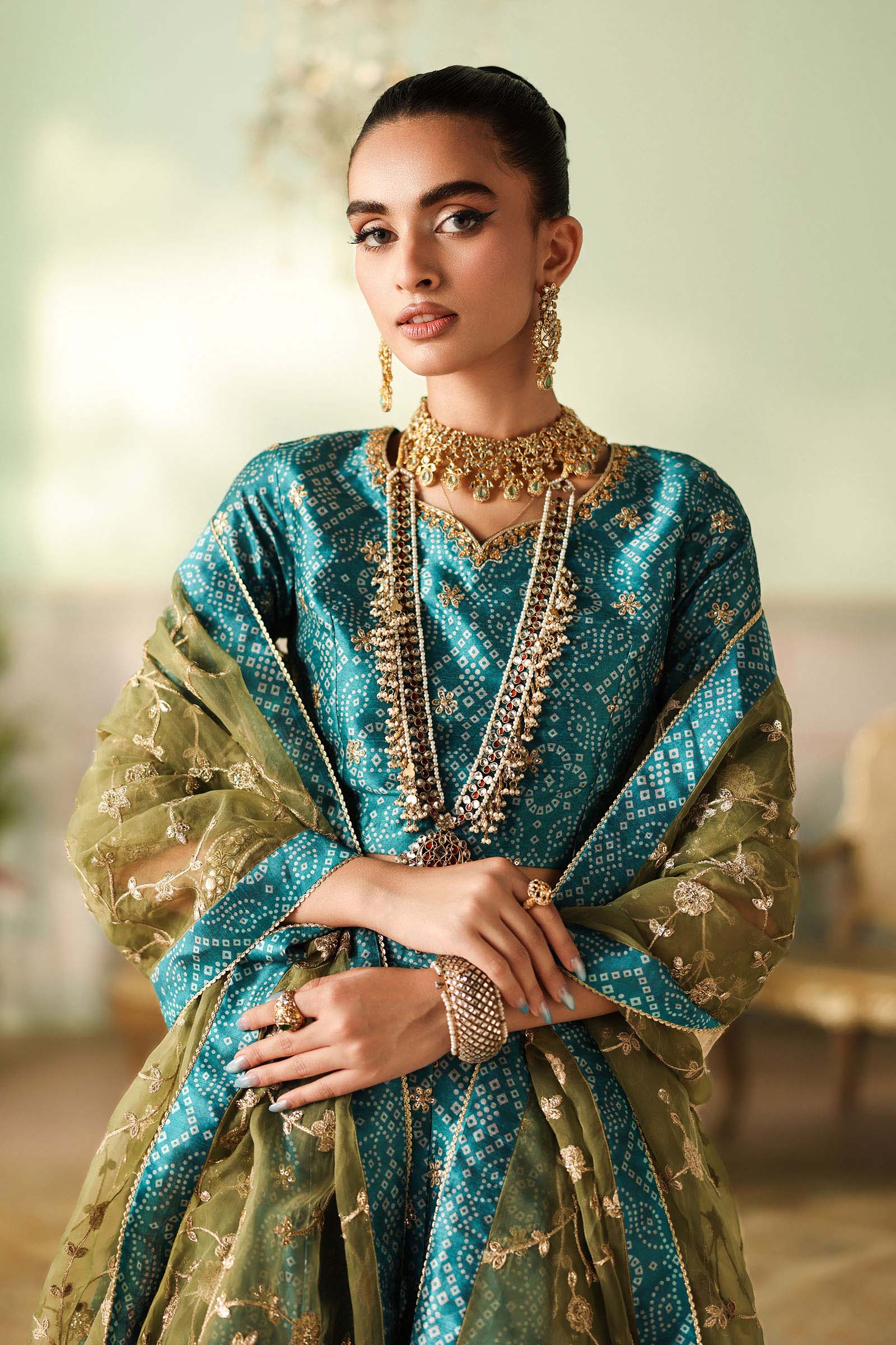 Maria B | Pre Fall Dresses | 3 Piece Embroidered Raw Silk Suit Teal Green - House Of Hania