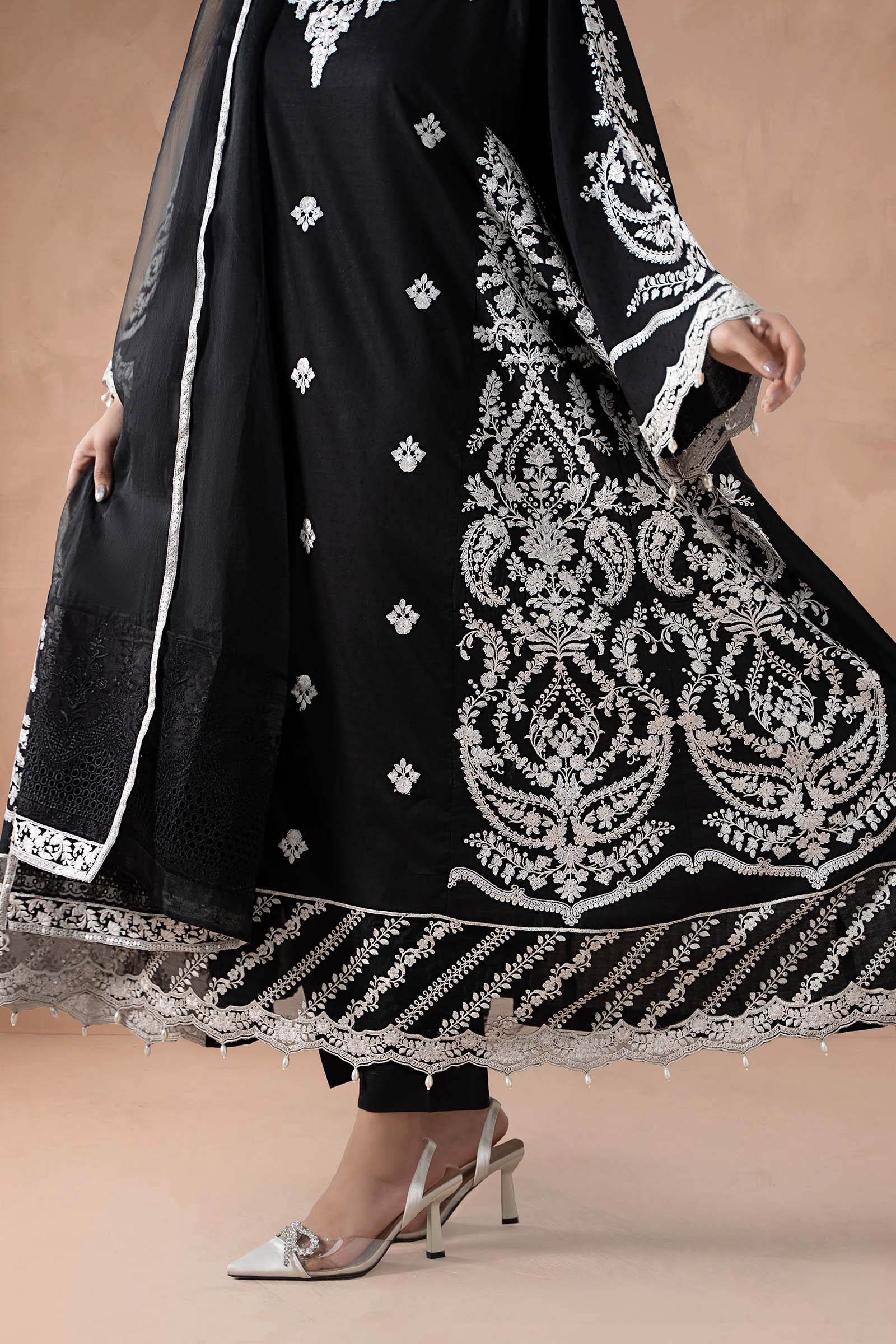 Maria B | Pre Fall Dresses  | 3 Piece Embroidered Self Jacquard Suit Black - House Of Hania
