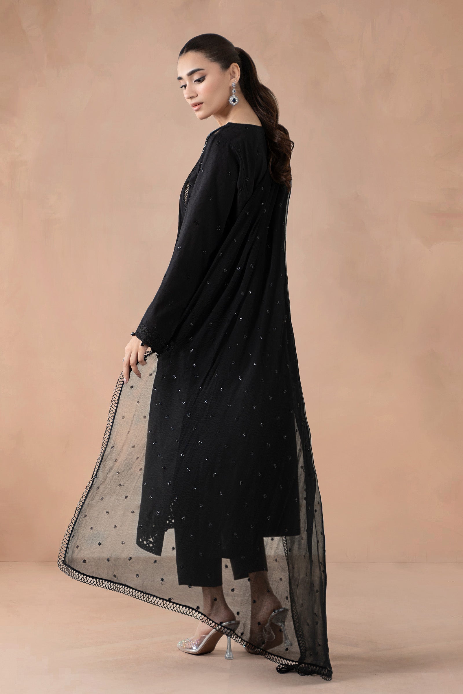 Maria B | Pre Fall Dresses | 3 Piece Embroidered Self Jacquard Suit Black1 - House Of Hania