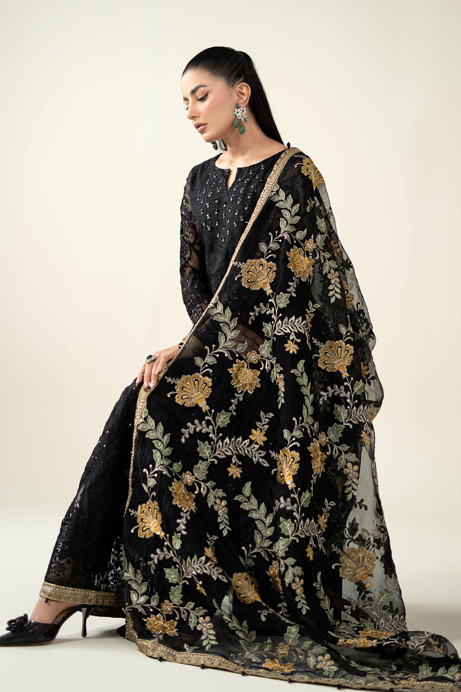 Maria B | Pre Fall Dresses | 3 Piece Embroidered Suit Black - House Of Hania