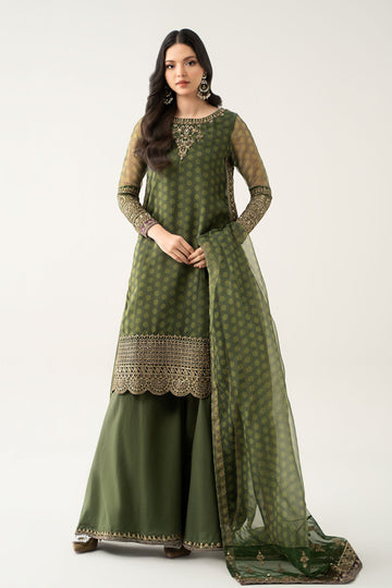 Maria B | Pre Fall Dresses | 3 Piece Embroidered Suit Deep Olive Green - House Of Hania