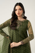 Maria B | Pre Fall Dresses | 3 Piece Embroidered Suit Deep Olive Green - House Of Hania