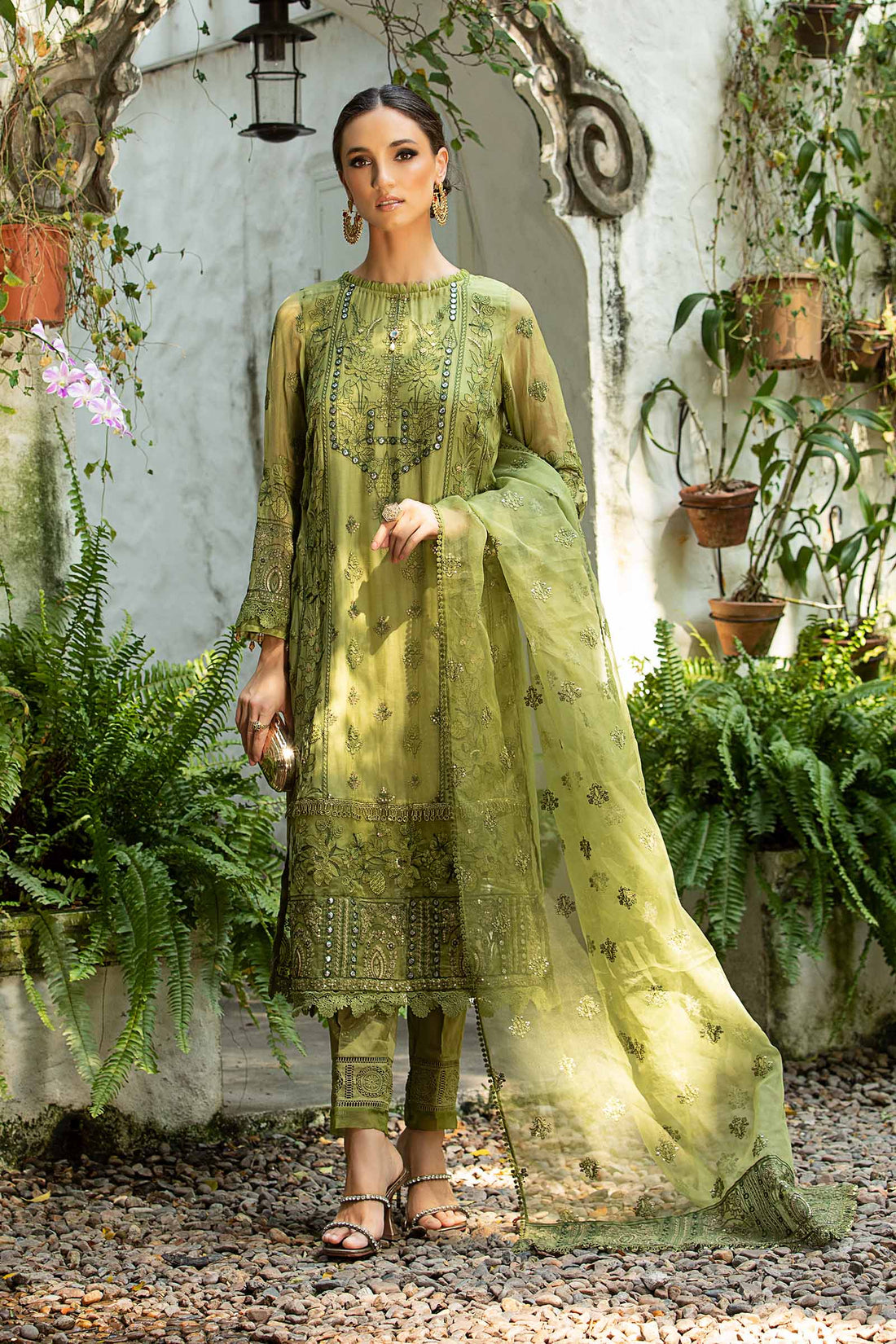 Maria B | Pre Fall Dresses | 3 Piece Embroidered Suit Grape Green - House Of Hania