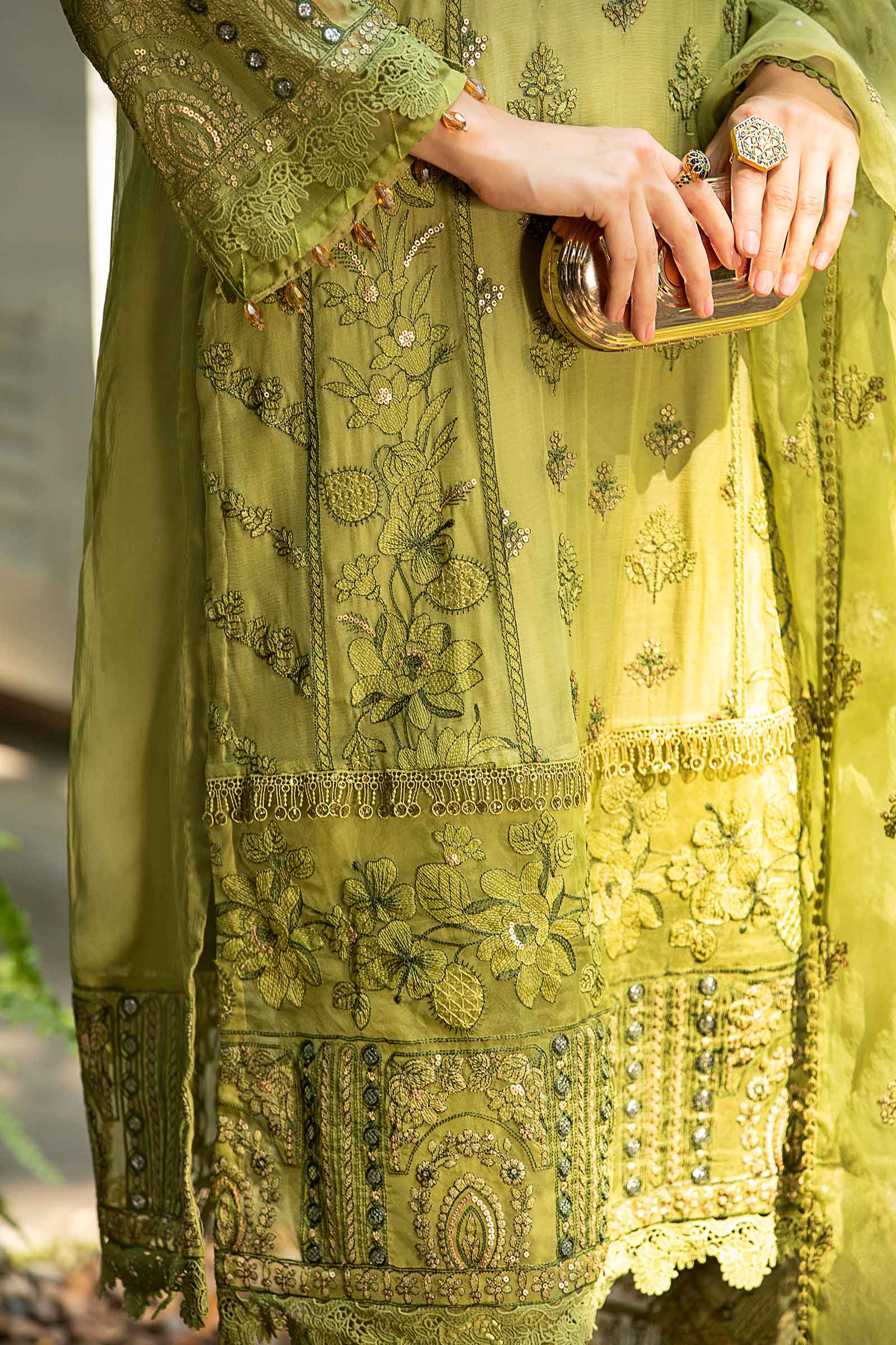 Maria B | Pre Fall Dresses | 3 Piece Embroidered Suit Grape Green - House Of Hania
