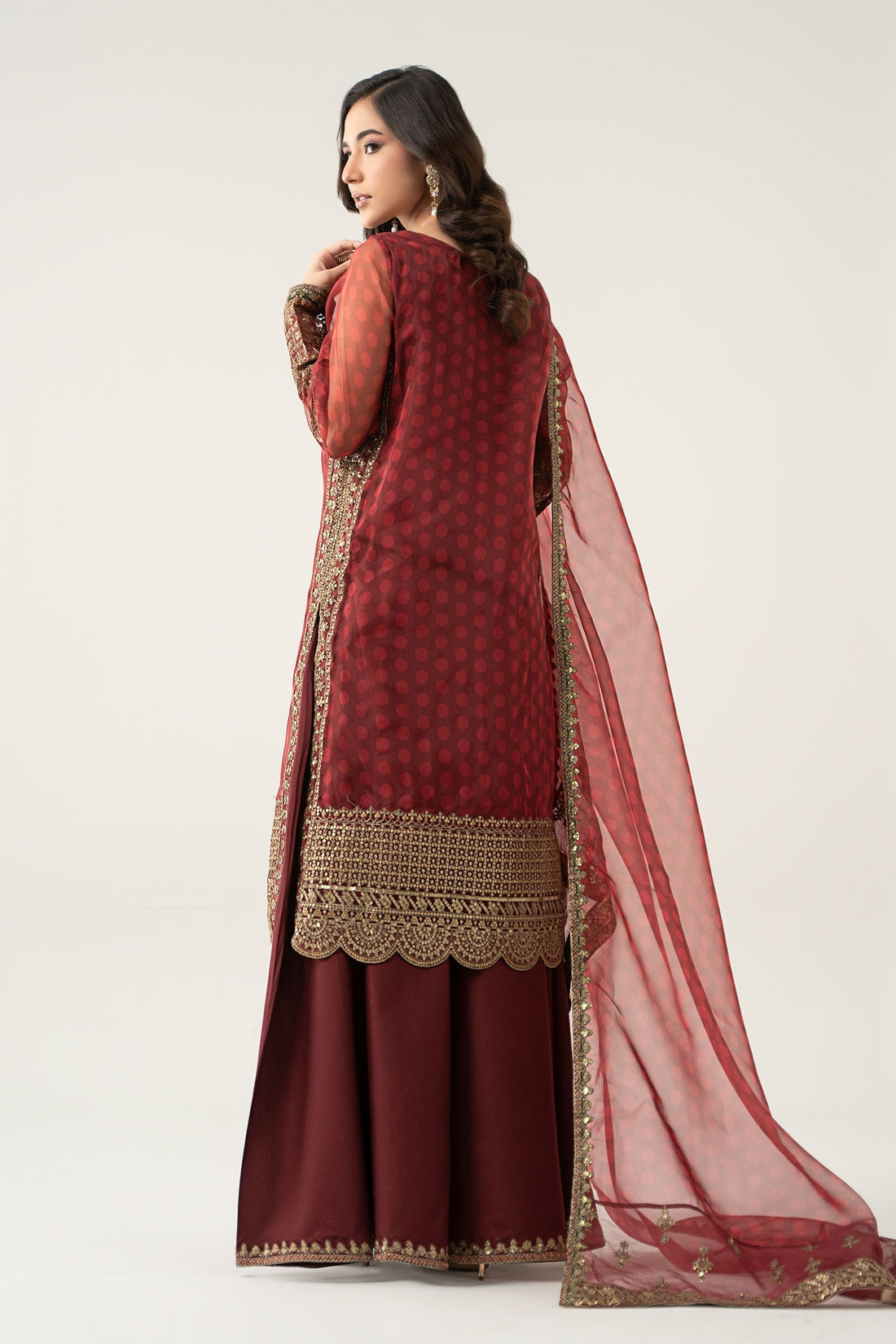 Maria B | Pre Fall Dresses | 3 Piece Embroidered Suit Marron - House Of Hania