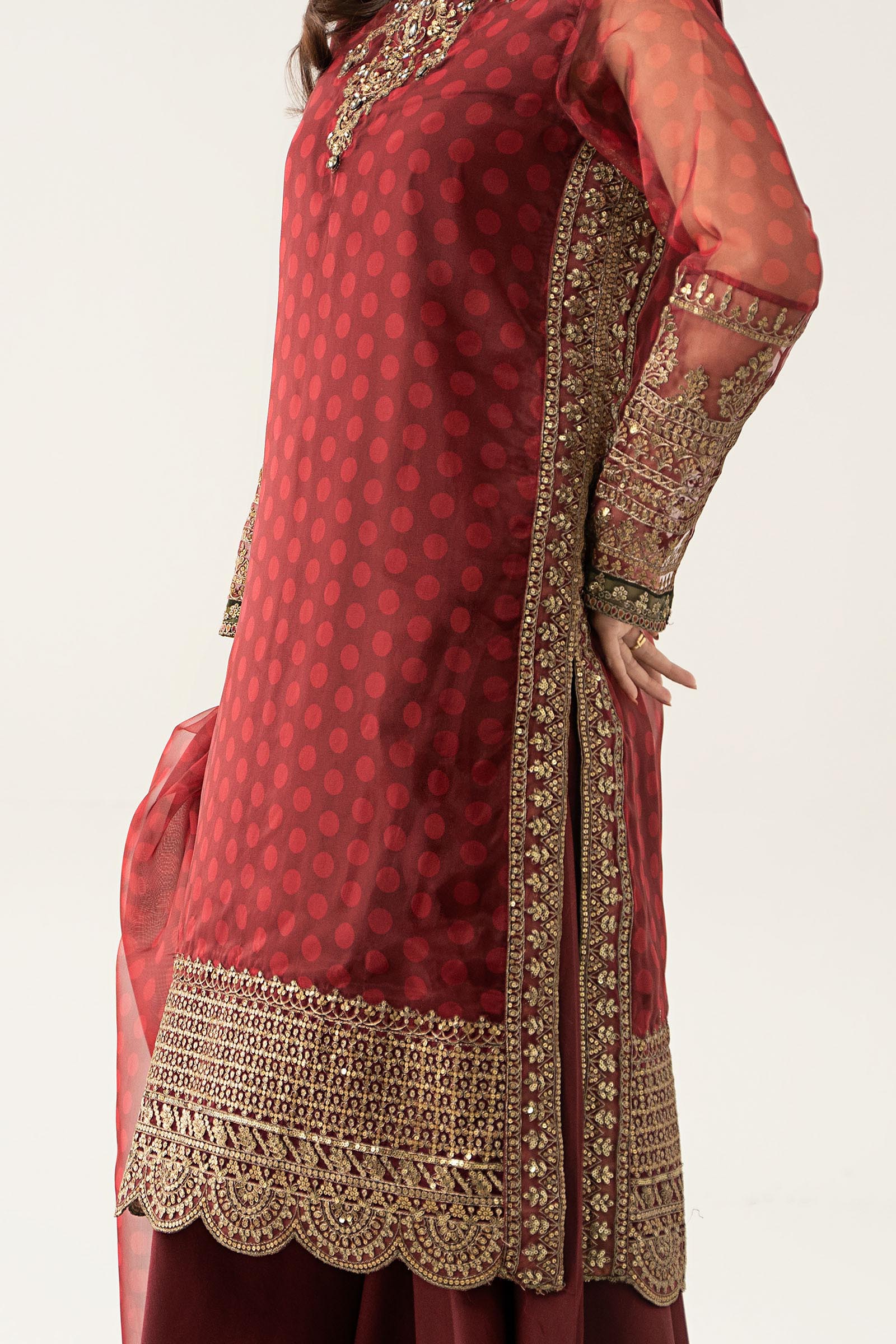 Maria B | Pre Fall Dresses | 3 Piece Embroidered Suit Marron - House Of Hania