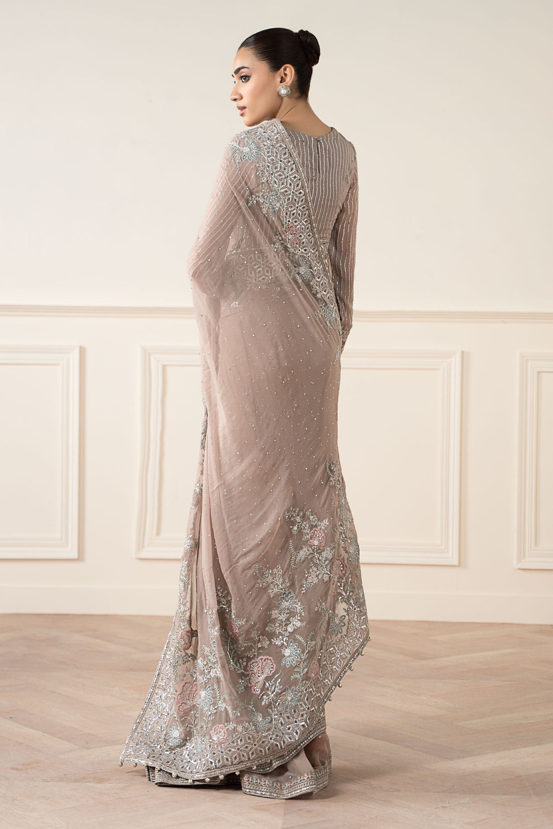 Maria B | Pre Fall Dresses | Embroidered Chiffon Saree FF - House Of Hania
