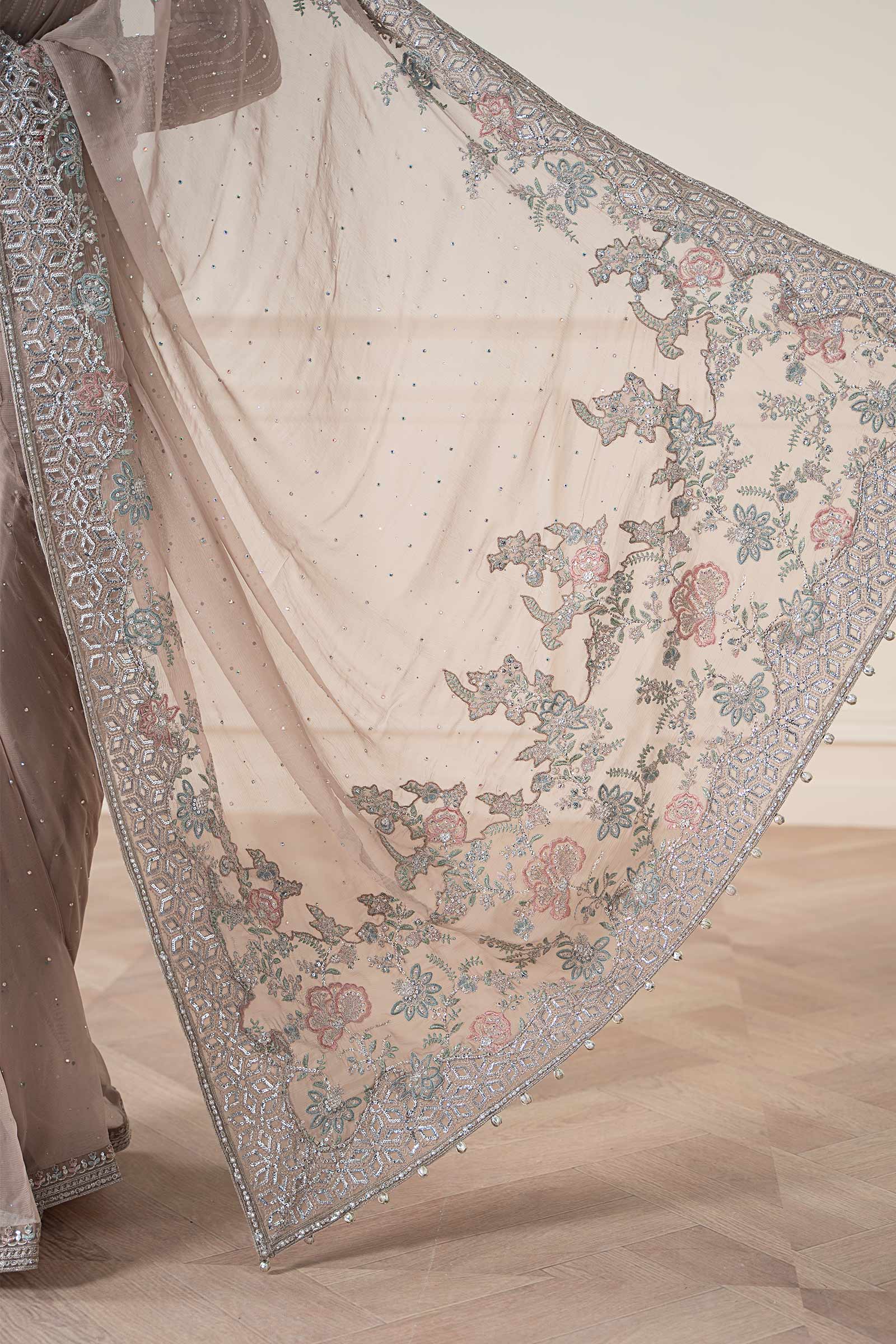Maria B | Pre Fall Dresses | Embroidered Chiffon Saree FF - House Of Hania