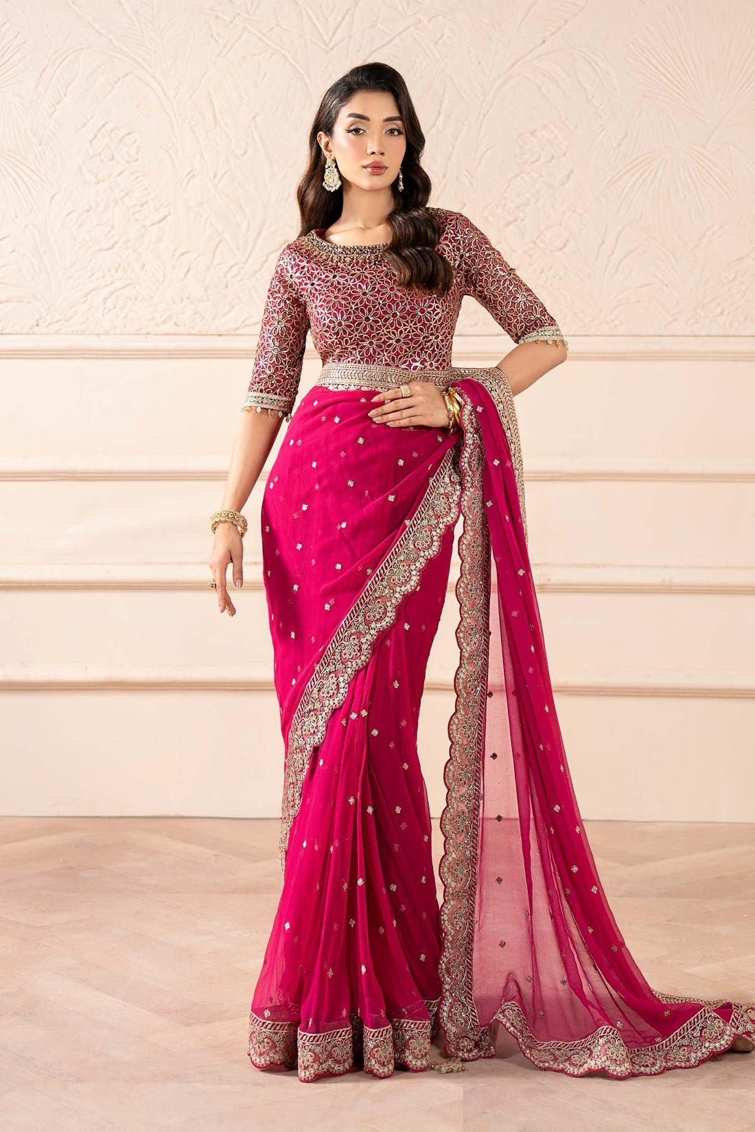 Maria B | Pre Fall Dresses | Embroidered Chiffon Saree ZW - House Of Hania