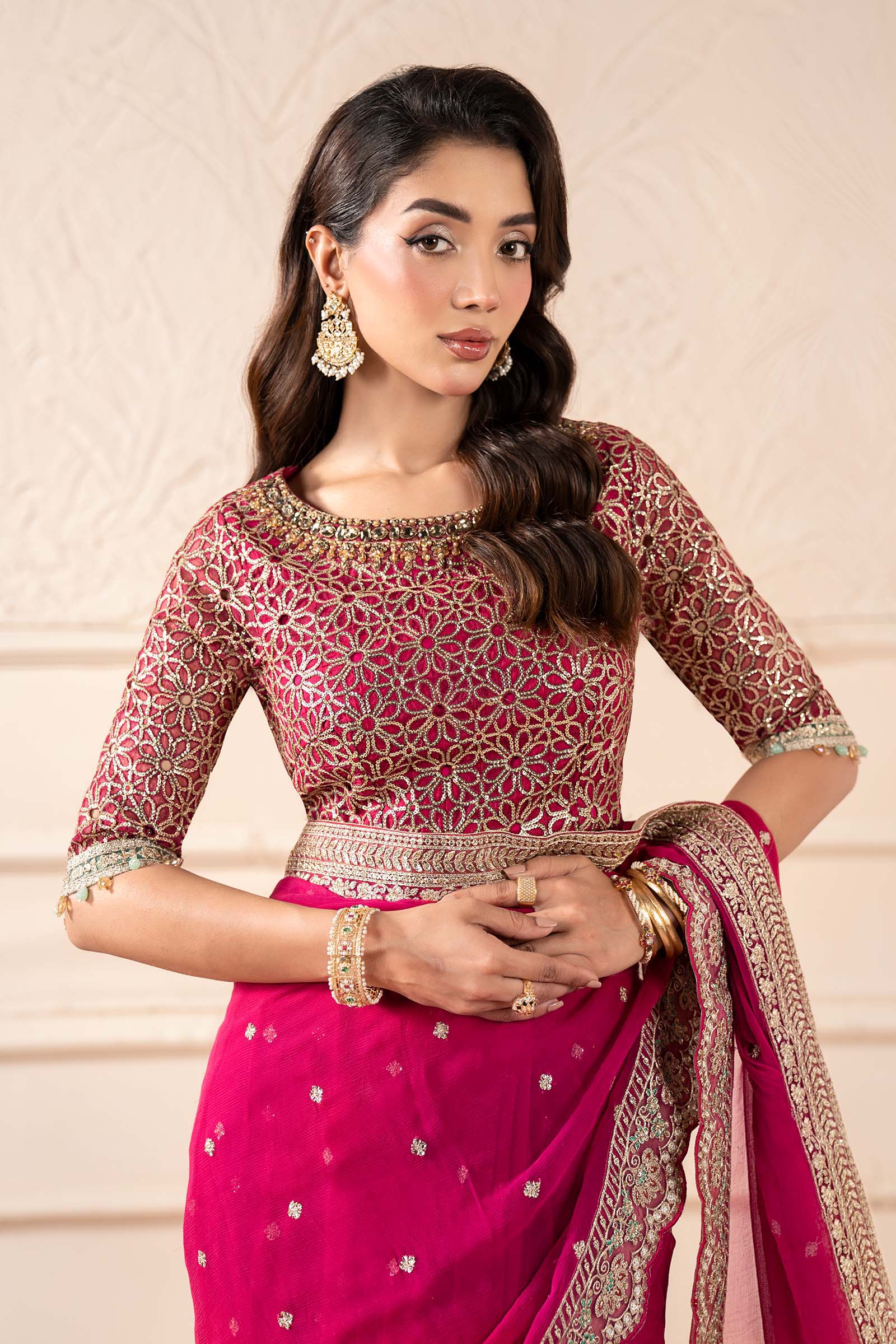 Maria B | Pre Fall Dresses | Embroidered Chiffon Saree ZW - House Of Hania