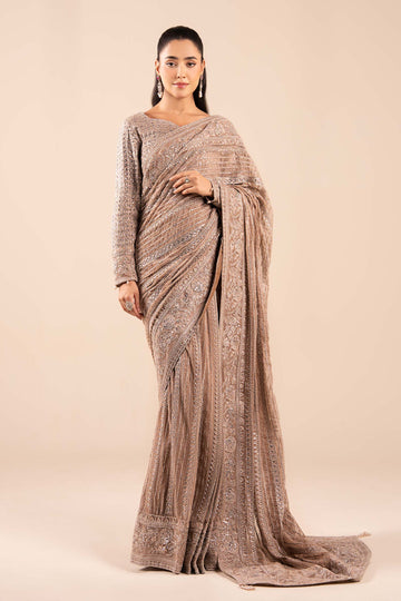 Maria B | Pre Fall Dresses | Embroidered Net Saree Light Skin - House Of Hania