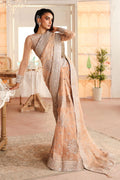Maria B | Pre Fall Dresses | Embroidered Organza Saree Peach - House Of Hania