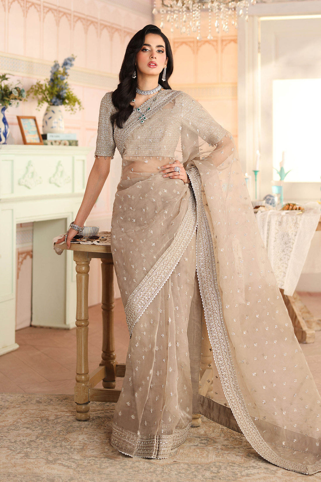 Maria B | Pre Fall Dresses | Embroidered Raw Silk Saree II - House Of Hania