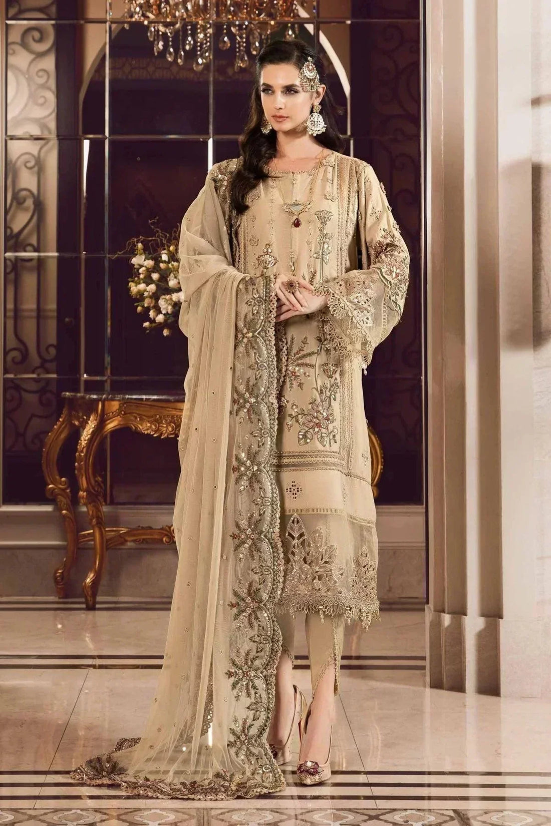 Maria B | Sateen Formals 23 | Beige CST-712 - House Of Hania