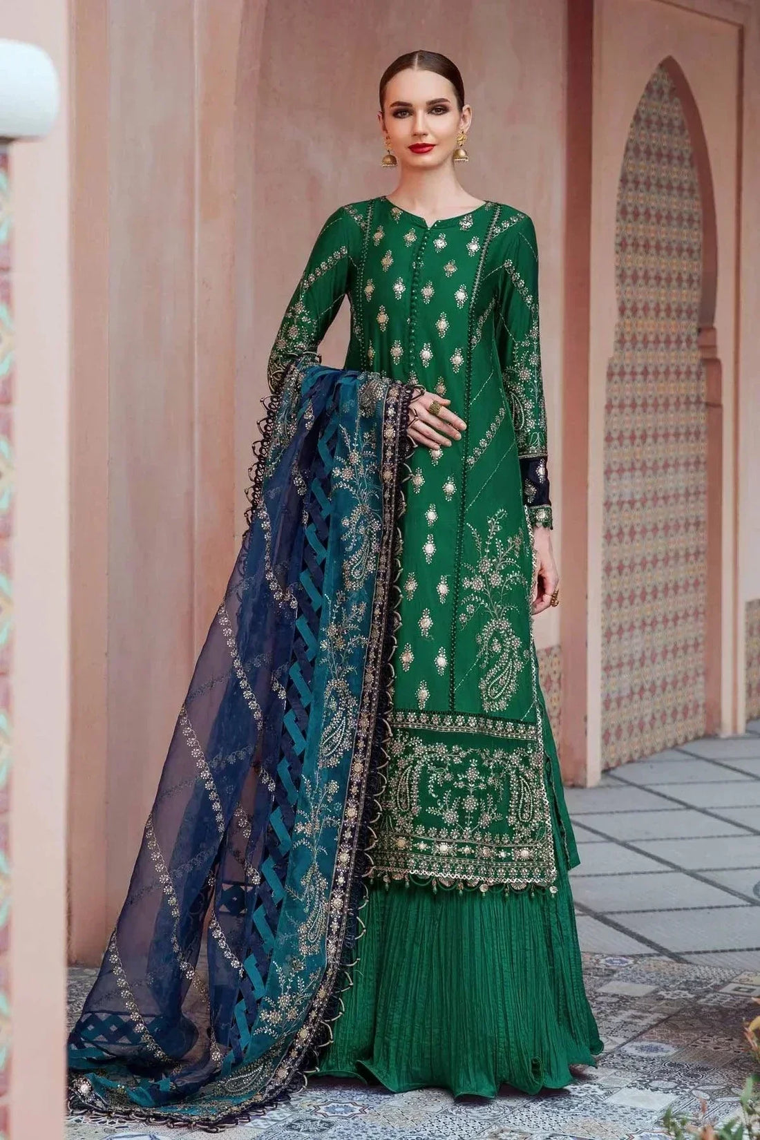 Maria B | Sateen Formals 23 | Emerald Green CST-711 - House Of Hania