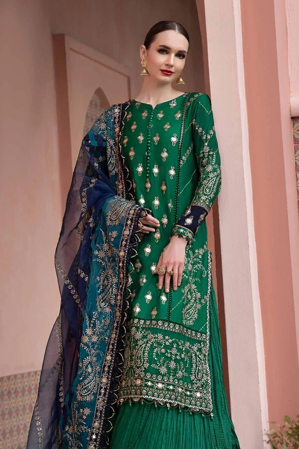 Maria B | Sateen Formals 23 | Emerald Green CST-711 - House Of Hania