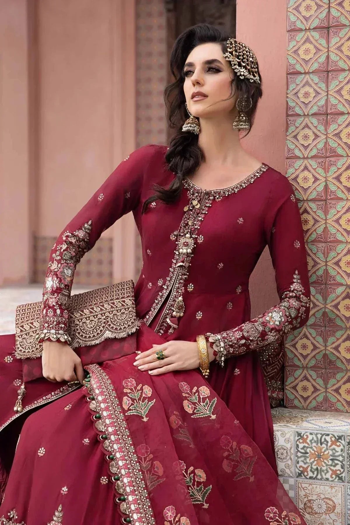 Maria B | Sateen Formals 23 | Maroon CST-708 - House Of Hania
