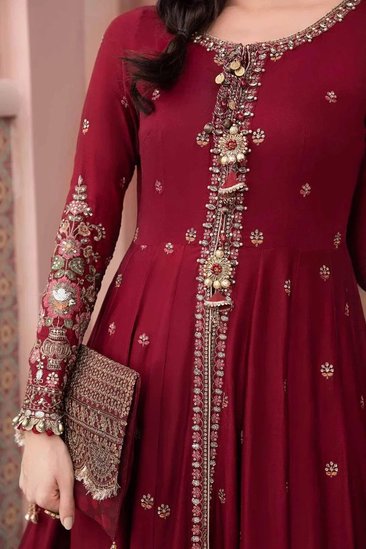 Maria B | Sateen Formals 23 | Maroon CST-708 - House Of Hania