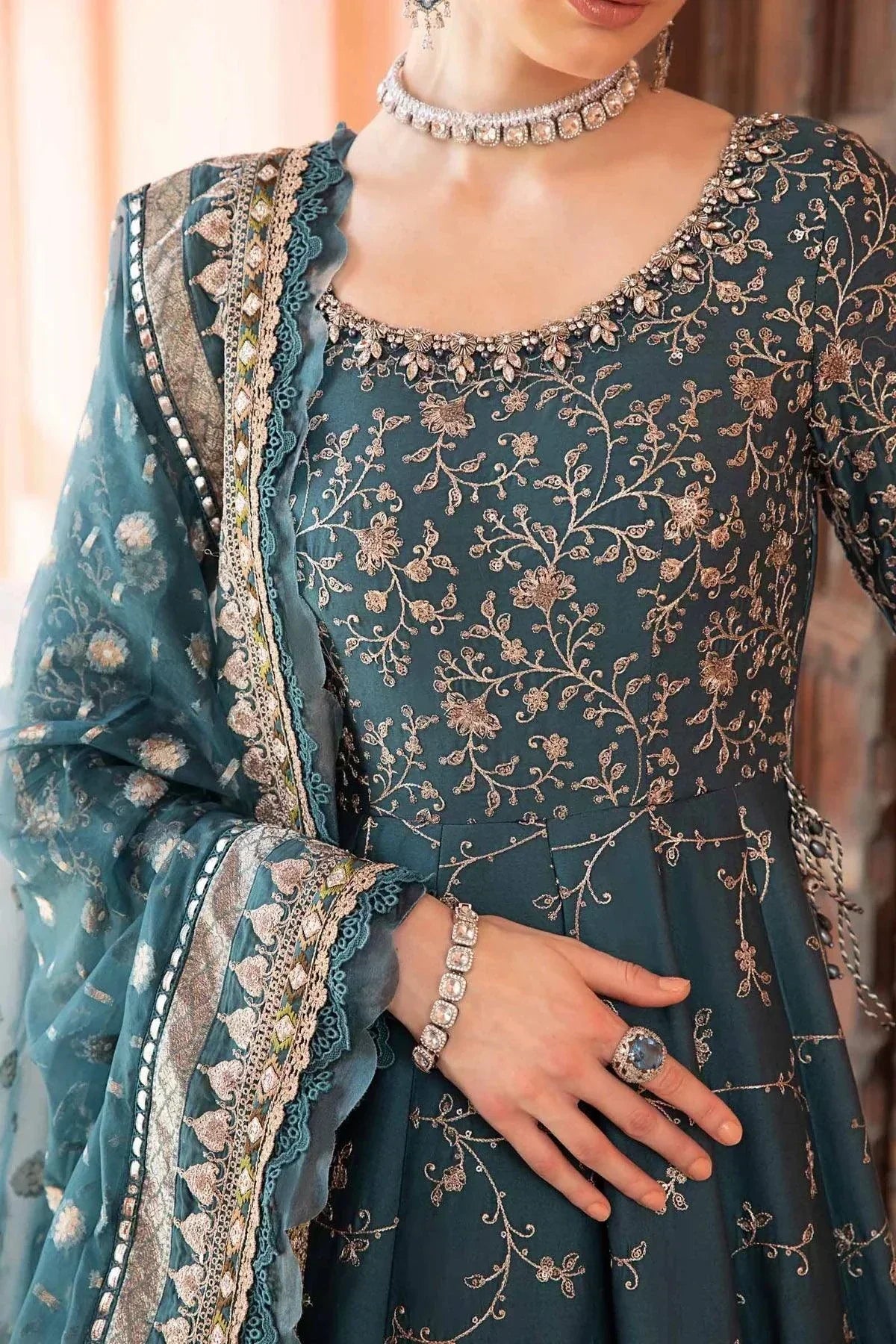 Maria B | Sateen Formals 23 | Teal CST-710 - House Of Hania