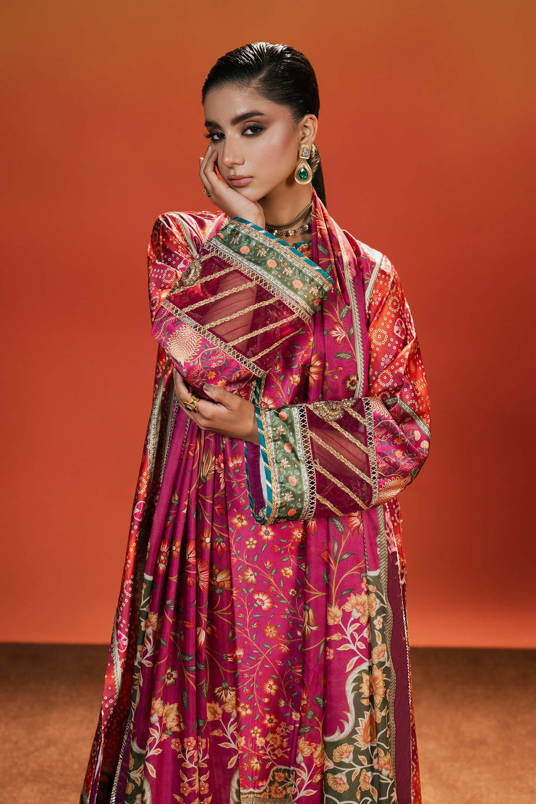 Maria B | Silk Prints | 3 Piece Embroidered Satin Silk Suit - House Of Hania