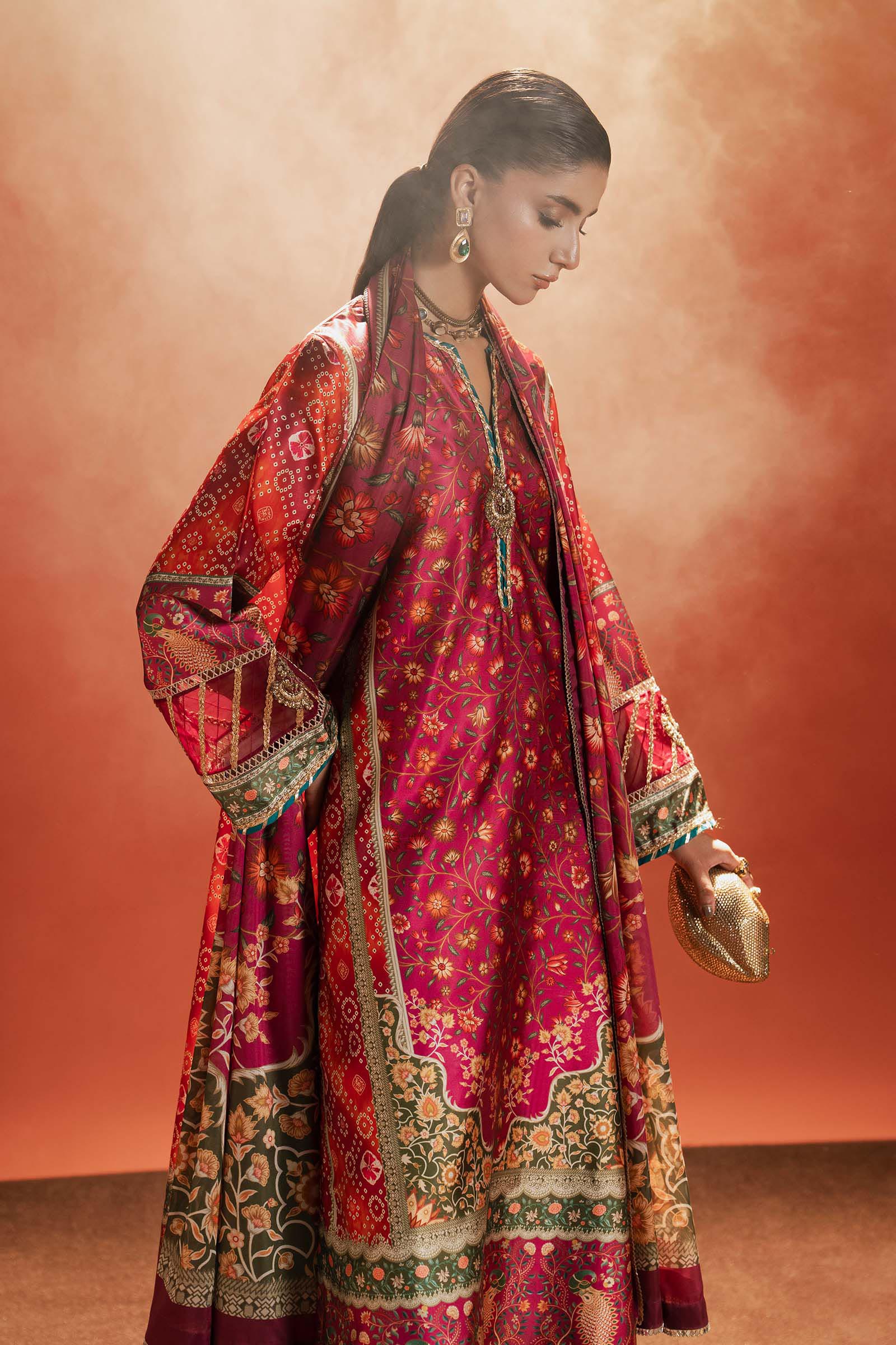 Maria B | Silk Prints | 3 Piece Embroidered Satin Silk Suit - House Of Hania