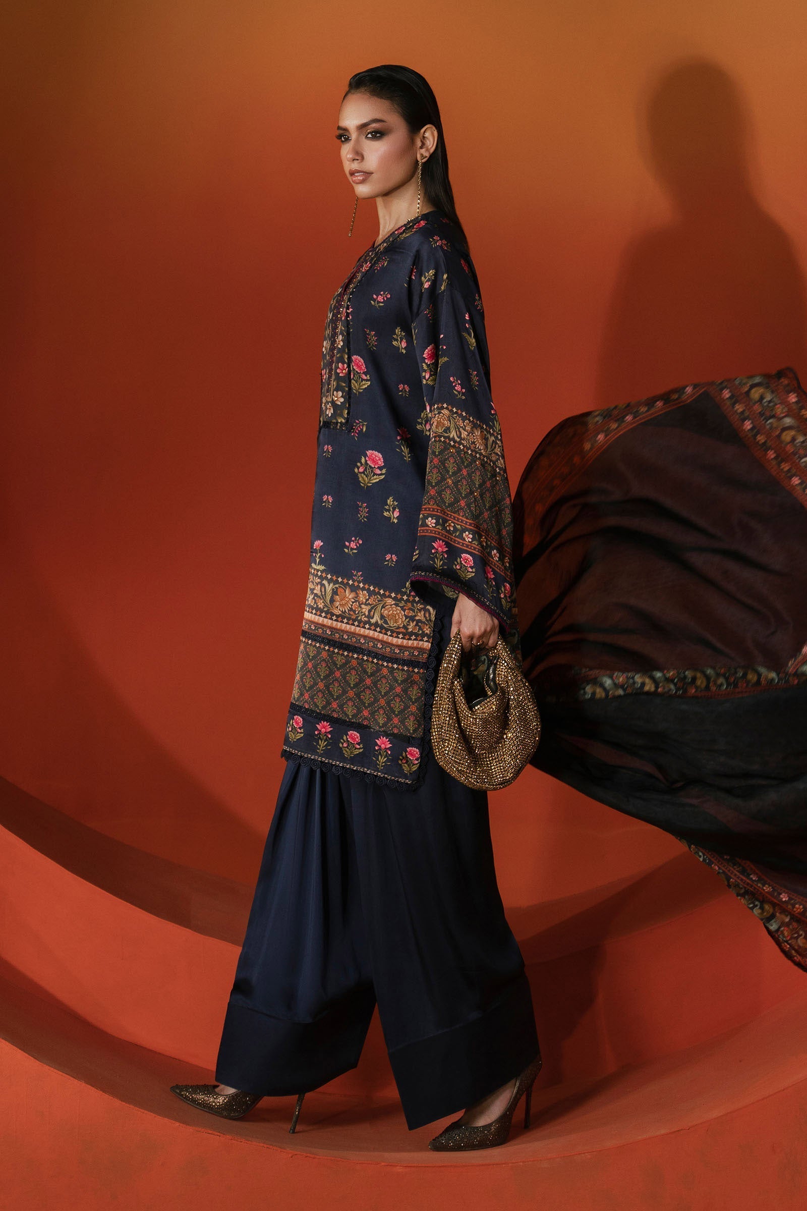 Maria B | Silk Prints | 3 Piece Printed Satin Silk Suit - House Of Hania