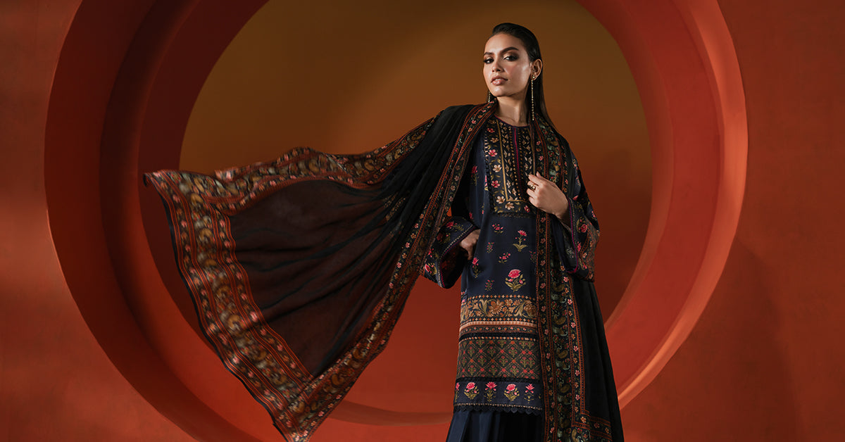 Maria B | Silk Prints | 3 Piece Printed Satin Silk Suit - House Of Hania