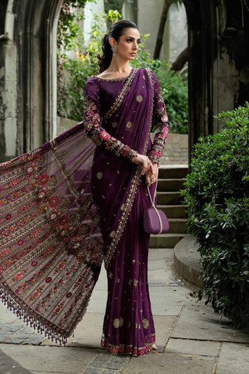 Maria B | Soiree Collection | Embroidered Chiffon Saree WF-09-01-Purple - House Of Hania