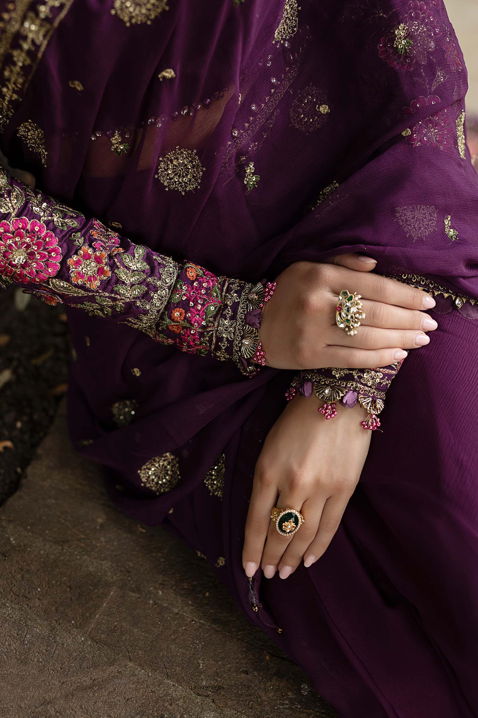 Maria B | Soiree Collection | Embroidered Chiffon Saree WF-09-01-Purple - House Of Hania