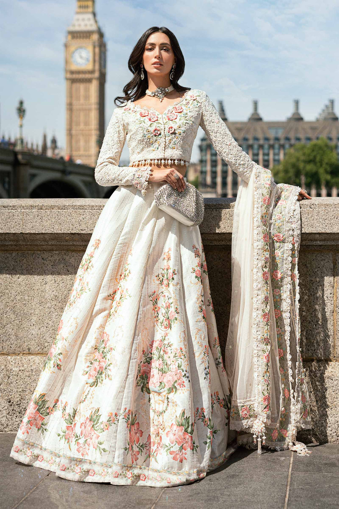 Maria B | Soiree Collection | Embroidered Raw Silk Suit WF-09-02-White - House Of Hania