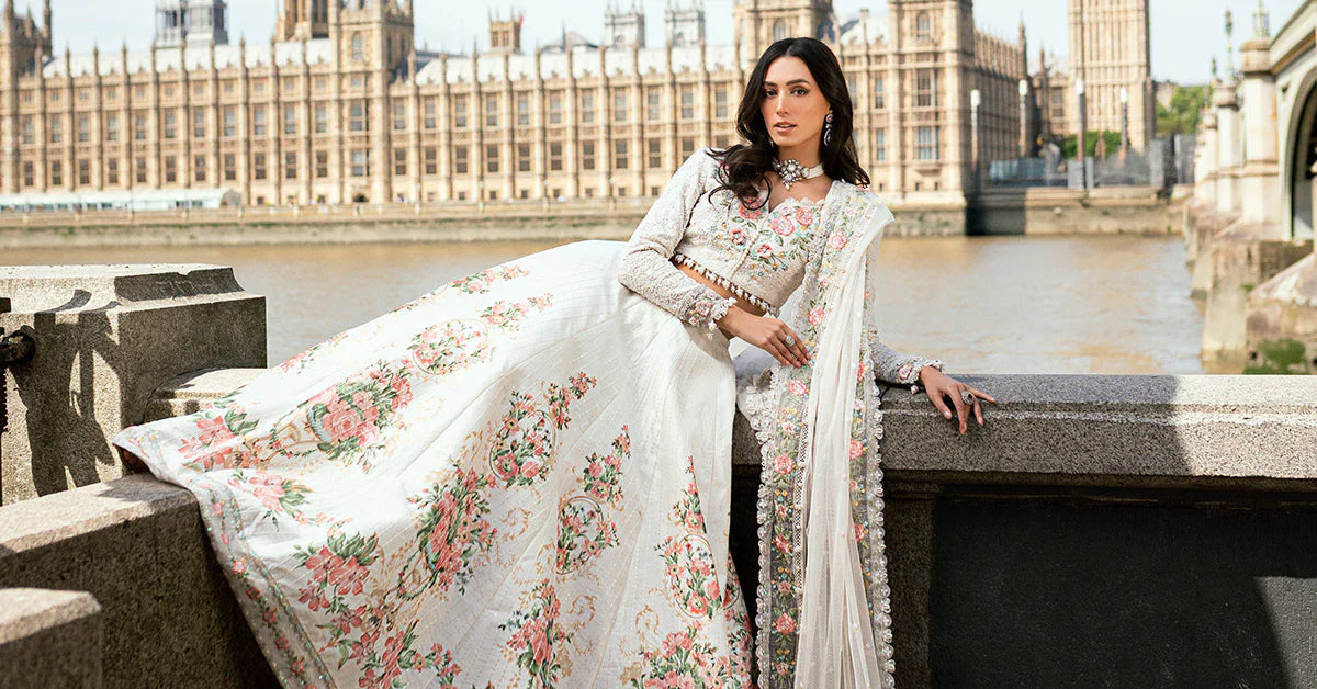 Maria B | Soiree Collection | Embroidered Raw Silk Suit WF-09-02-White - House Of Hania