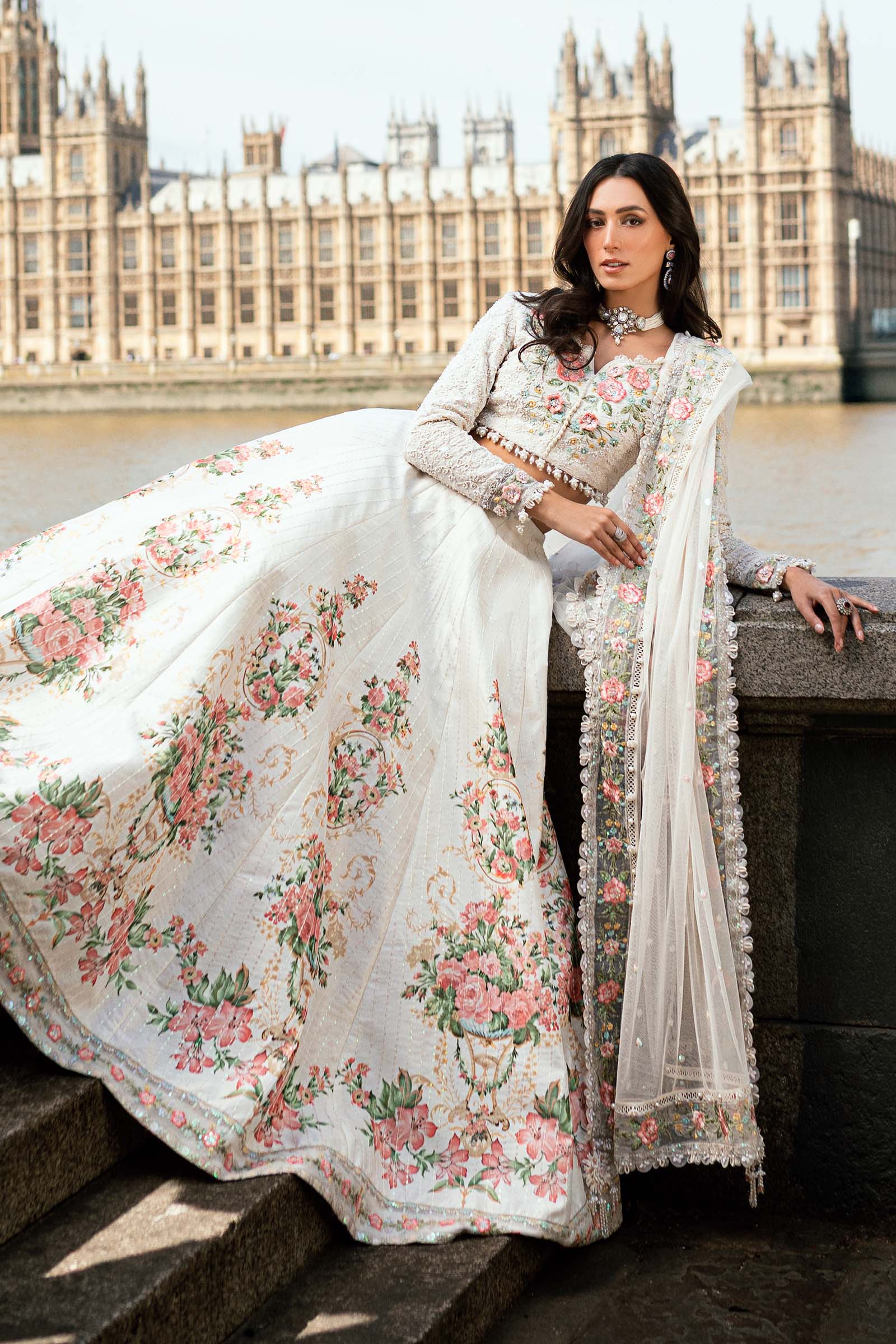 Maria B | Soiree Collection | Embroidered Raw Silk Suit WF-09-02-White - House Of Hania