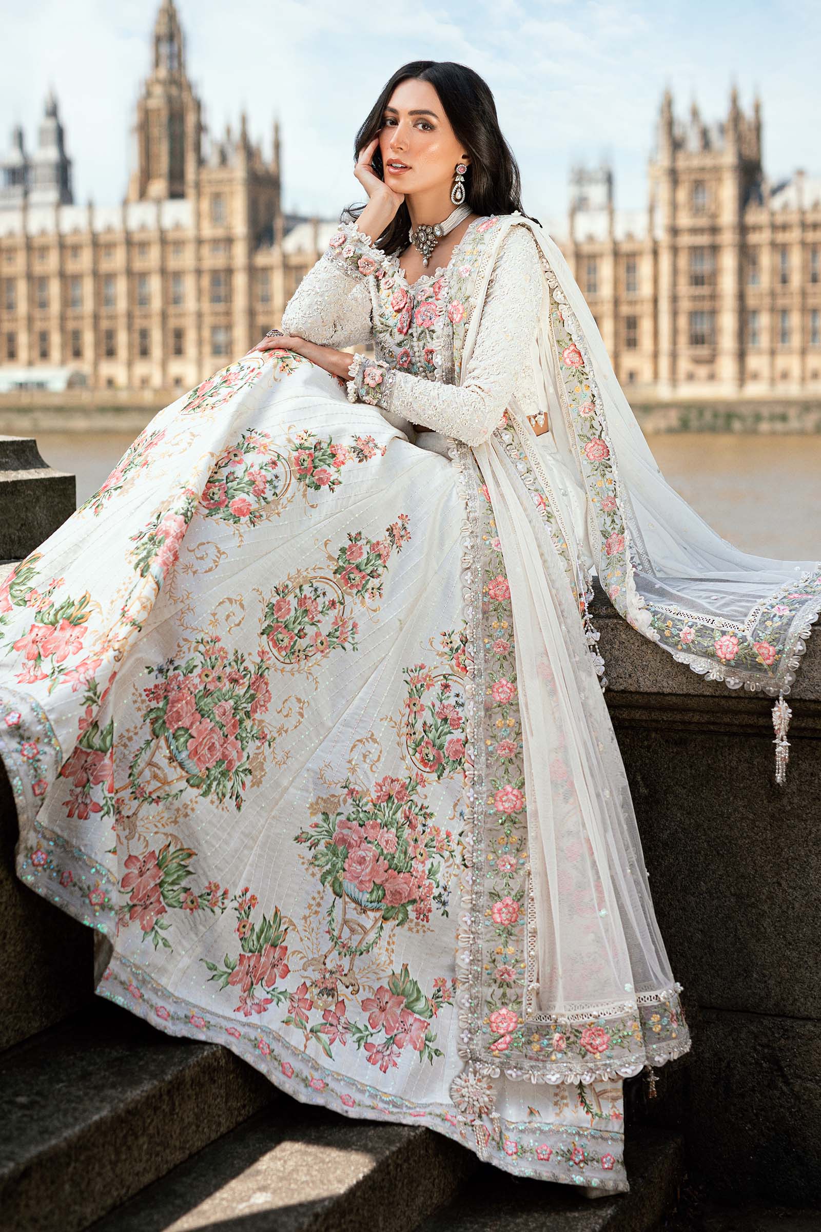 Maria B | Soiree Collection | Embroidered Raw Silk Suit WF-09-02-White - House Of Hania