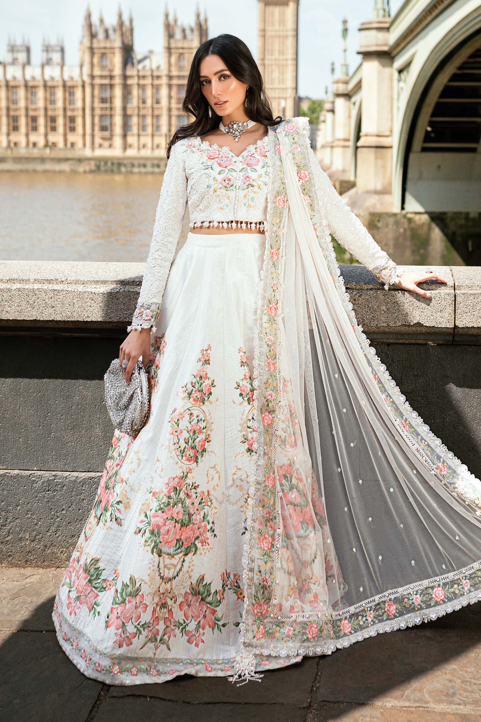 Maria B | Soiree Collection | Embroidered Raw Silk Suit WF-09-02-White - House Of Hania